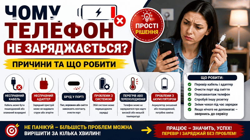 чому телефон не заряджається