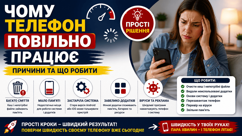 чому телефон повільно працює