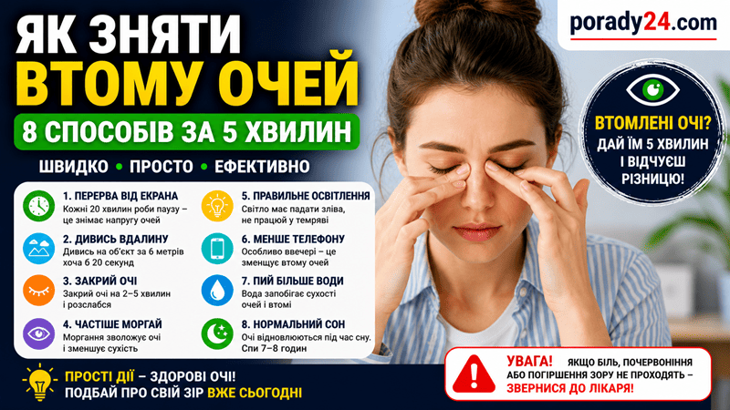 як зняти втому очей