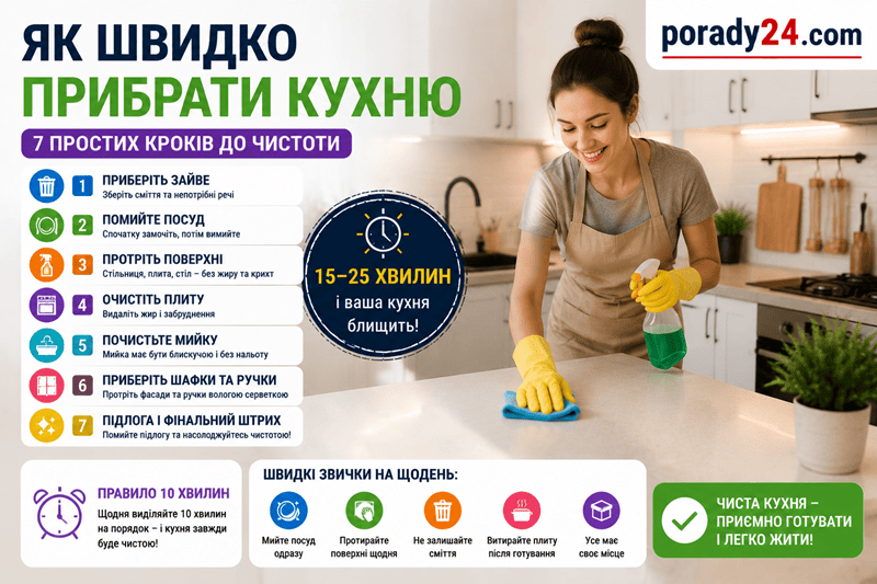 як швидко прибрати кухню