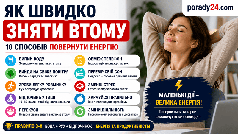 як швидко зняти втому